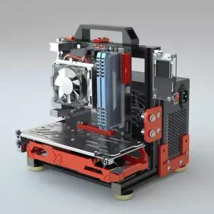 SharGwa PC ITX 17 x 17cm 마더보드 오픈 에어 케이스 프레임 베어 메탈 쿨링 팬 스탠드 블랙 레드