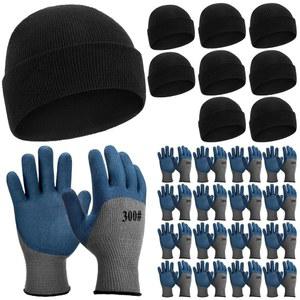 Funnysoft 남성용 겨울 작업 장갑 라텍스 세트 모자 24개 안전 16쌍 코팅 고무 건설 원예 및 추운