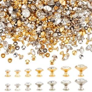 투명한 라인스톤 리벳  실버 & 골드 크리스탈 금속 이중 캡 스터드 (가죽 스파이크  유리 드릴 네일용)