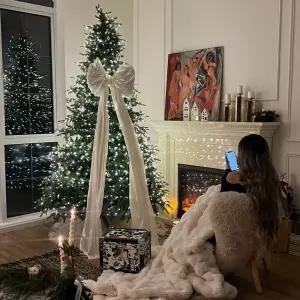 리본 실버 오너먼트 데코 펜던트 75CM 방울 대왕 대형 트리장식 쉬폰