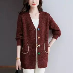 M1 여자 하프 니트 봄 가을 카디건 러블리 기장 스웨터 상의 굵은 실 빅사이즈 JEN3