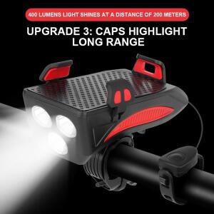 자전거 라이트 다기능 손전등, 경적 알람 벨, 전화 거치대, 사이클링 프론트 램프, 보조배터리 부품, 4 in