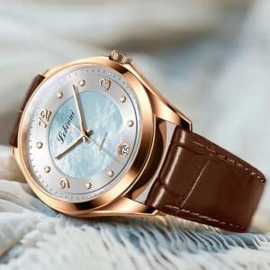 호환상품 LOBINNI 레이디 자동 시계 여성용 34MM 기계식 손목시계 방수 오스트리아 크리스탈 사파이어 샴록