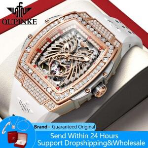 호환상품 OUPINKE 3225 여성용 시계 큰 다이얼 스켈레톤 기계식 다이아몬드  딥 방수 오토매틱 손목시계
