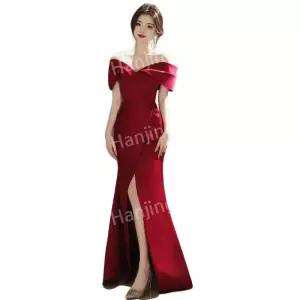 레드 여성 롱드레스 파티 결혼식 드레스 연회장 야외 원피스 이브닝 칵테일 우아한