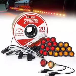LEDVILLAGE 20개 3/4인치 사이드 마커 조명 - 10개의 앰버 + 빨간색(DC 커넥터 및 2-프롱 하네스 포함)