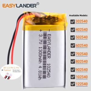 JST2.0 2P 3.7V 1300mAh 102540 리튬 이온 폴리머 리포 배터리