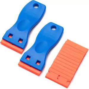 플라스틱 면도날 스크레이퍼 2개와 칼날 12개 라벨 데칼 도구 제거 스크래치 없는 주방 가전용 제거제