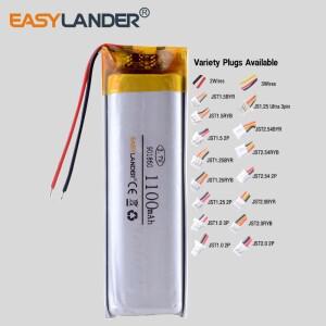 JST2.0 2P 3.7V 1100mAh 901860 충전식 리튬 이온 폴리머 배터리