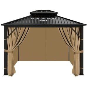 슬래섬 10피트 x 10인치 가제보 커튼 야외 방수, 카키 유니버설 교체 4-패널, 정원용 지퍼가 달린 측벽, 파티오, 마당(전용 커튼)