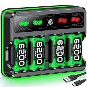 Xbox Series X용 Mocagen 4 팩 6200mAh 충전식 배터리 | S / One Elite 컨트롤러 충전 스테이션, 터치 센서