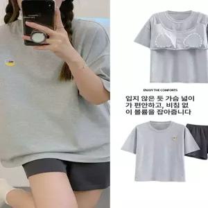 여름 여성 반팔 브라패드 쿠션 홈웨어 넉넉한 학생용 빅사이즈