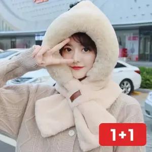 모자 목도리 일체형 머플러 퍼 방한 넥워머 후드 겨울