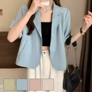 여성 봄 여름 부드러운 크롭 단정무드 자켓 반팔 셔츠 외출자켓 재킷 청자켓 봄패션 봄자켓 면자켓 여자