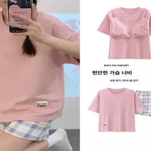 여성 여름 반팔 브라패드 캐릭터 홈웨어 넉넉핏 빅사이즈