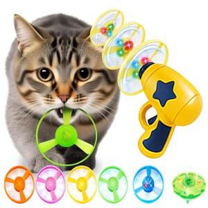 디아멜레오 대나무 잠자리 투석기, 인터랙티브 고양이 장난감 및 야외 비행 접시 블래스터, 비발광 프리스