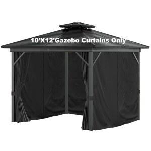 모그투오 가제보 커튼 10피트 x 12인치 야외 방수, 4패널 사이드월 파티오, 뒷마당, 정원용 지퍼로 범용 교체 (블랙, 12인치)