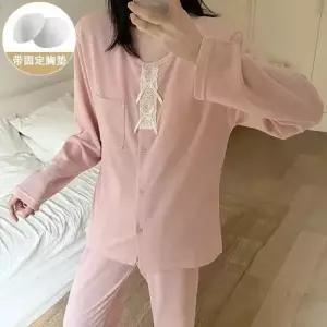 여성용 봄 카디건 슬러브 패드 서류전형 파자마 철군 세트 훙성 MODU1