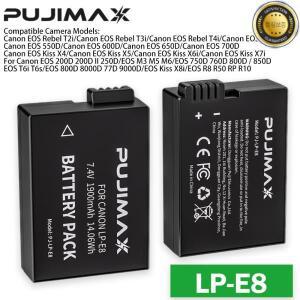 PUJIMAX LP-E8 LP E8 배터리 (캐논 레블 T3i 600D 550D 키스 X5 X4 X6 호환) 충전식 카메라