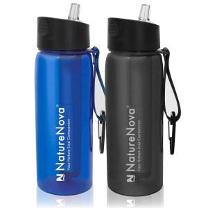 캠핑 하이킹 배낭여행 비상 여행을 위한 프리 BPA 블랙 포함된 650ML 필터 통합 4단계 보틀 네이처노바 빨대가 워터 필터