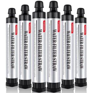 6팩 티메인 4단계 여과 고속 정수 하이킹 비상 사냥 여행 캠핑 낚시 빨대 키트용 필터 생존 정수기