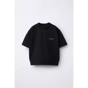 국내배송 ZARA 자라 주니어 키즈 엠보스드 텍스트 반소매 스웨트셔츠 블랙 1880667800 1894388