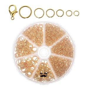 Mr. Pen- 보석 제작용 오픈 점프 링과 랍스터 클래스프, 1014개, 6가지 크기, 금색, 클래스프