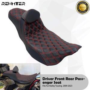 할리 투어링 일렉트라 로드 글라이드 가죽 시트 조절 가능한 등받이 쿠션이 있는 2 업 오토바이 운전석 조