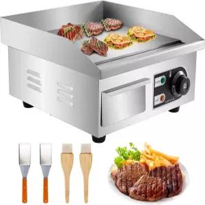 VEVOR 14인치 상업용 전기 그릴 110V 1500W 조리대 논스틱 레스토랑 테판야키 플랫 탑 스테인리스 스틸
