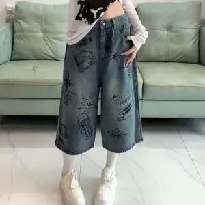 여성 7부 데님 팬츠 멋스런 여름 와이드 청바지