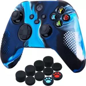 Xbox Series X/S 컨트롤러용 YoRHa 실리콘 커버 스킨 케이스 x 1(카모플라주 블루) 엄지 그립 포함 10