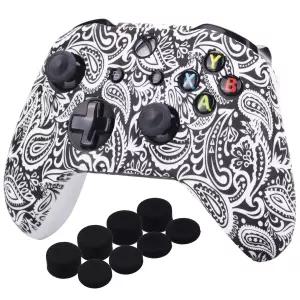 YoRHa 프린팅 고무 실리콘 커버 Xbox One S/X 컨트롤러용 스킨 케이스 x 1(플라워 화이트) 및 PRO 엄지