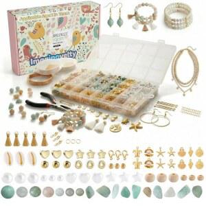 천연 아마조나이트 스톤 비즈, 불규칙한 칩 및 크리스탈 비즈가 포함된 상상의 1920PCS 주얼리 제작 키트,