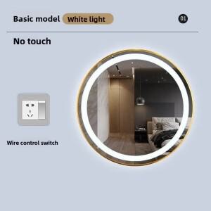 19인치 조명 내장형 화장 거울, 김서림 방지 기능, 스마트 욕실 원형 알루미늄 합금 프레임, 호텔용