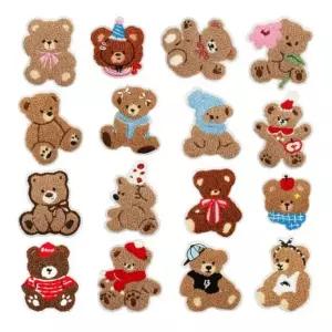 DIY 꾸미기 곰돌이 자수 패치 와팬 16종 세트