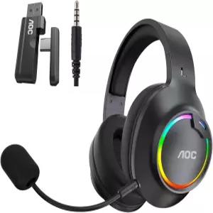 PS4/PS5/닌텐도 스위치 블루투스 6.0 및 2.4GHz 게이밍 헤드폰과 호환되는 AOC 무선 헤드셋