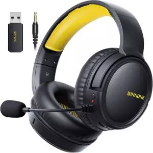 바이눈 무선 게이밍 헤드셋 - 2.4GHz 저지연 USB 동글 블루투스 50mm 드라이버 7.1 서라운드 노이즈 캔슬링