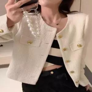 여성 4컬러 봄 심플 페미닌 무드 금장버튼 트위드자켓 하객룩 봄자켓 데이트룩 여성자켓