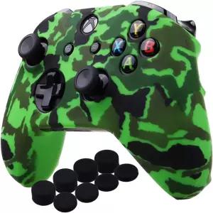 마이크로소프트 Xbox One X S 컨트롤러용 위장 실리콘 커버 스킨 케이스 1 녹색 및 PRO 엄지 그립 x 8