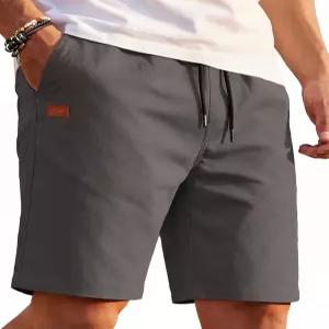 COOFANDY 남성 캐주얼 반바지 면 드로스트링 탄력 허리 경량 여름 해변 포켓 포함