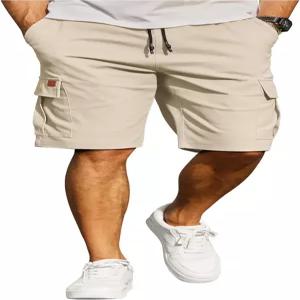 COOFANDY 남성 캐주얼 카고 반바지 10인치 드로스트링 탄력 허리 여름 면 치노 작업 6포켓