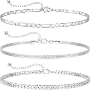 디어메이 여성용 은도금 발목 팔찌 실버 발찌 주얼리 레이어드 쿠바 체인 헤링본 귀여운 세트 청소년용