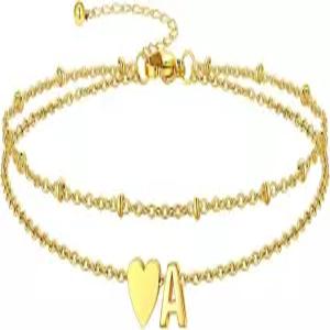 여성용 실보라 발목 팔찌 방수 14K 골드/실버/블랙 초기 발찌 고급 레이어 하트 스테인리스 스틸 조절 발