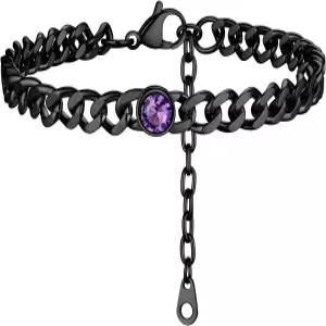 프로스틸 여성 쿠바 1월 12일부터 12월 12일까지 체인 발찌와 탄생석 연결 블랙/18K 골드 도금 스테인리스