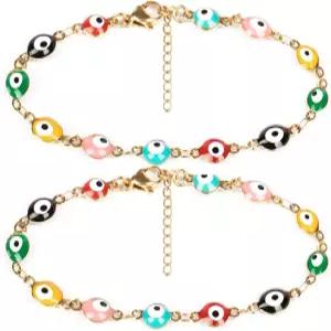 DIJUGS 여성용 이블 발찌 팔찌 2개 18K 금 도금 스테인리스 스틸 핸드메이드 조절 가능한 부적 가족 베스트