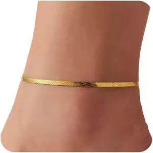 여성용 포이조이 다인 발목 팔찌 18K 금도금 위성 구슬 헤링본 립 체인 발찌 심플 미니멀리스트 여름 해변