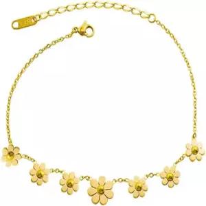 여성 코코마 데이지 꽃 발찌 티타늄 스테인리스 스틸 작은 발목 팔찌 조절 가능 발 체인 18K 골드 도금
