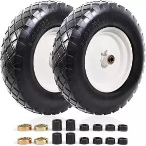 MZREXN 4.80/4.00-8인치 플랫 프리 타이어 및 휠 16인치 유니버설 솔리드 휠바로우 5/8인치 3/4인치 베어링