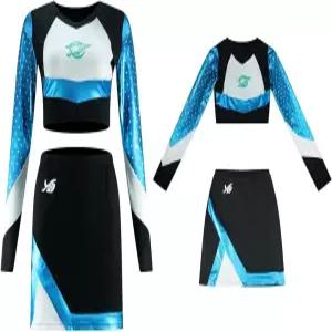 Jaugola 여성 매디 치어리더 코스튬 2피스 탑 스커트 세트 코스프레 치어 의상 할로윈 파티 블루