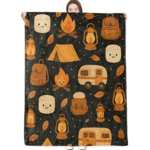 동프롬 캠핑 담요 귀여운 캠프파이어 소파 의자 텐트 패턴 마시멜로 던지기 사무실 랜턴과